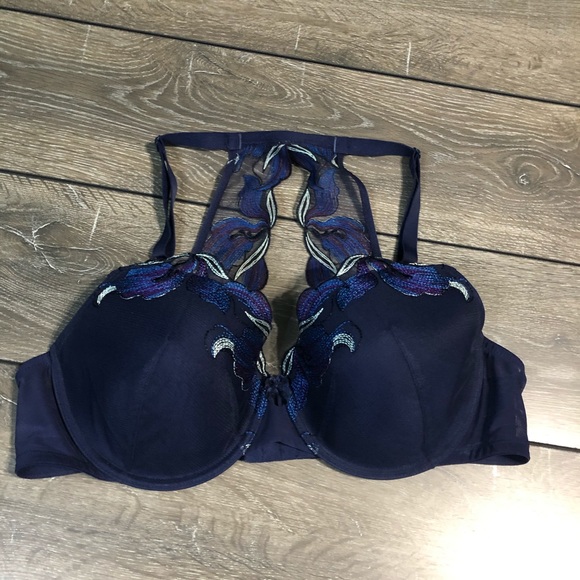 Soma Navy Lace Back Floral Accented Bra Size 40C